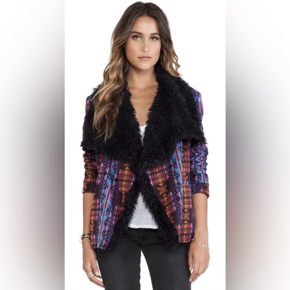 Mink Pink Shawl Collar Multicolored Coat. Shawl collar